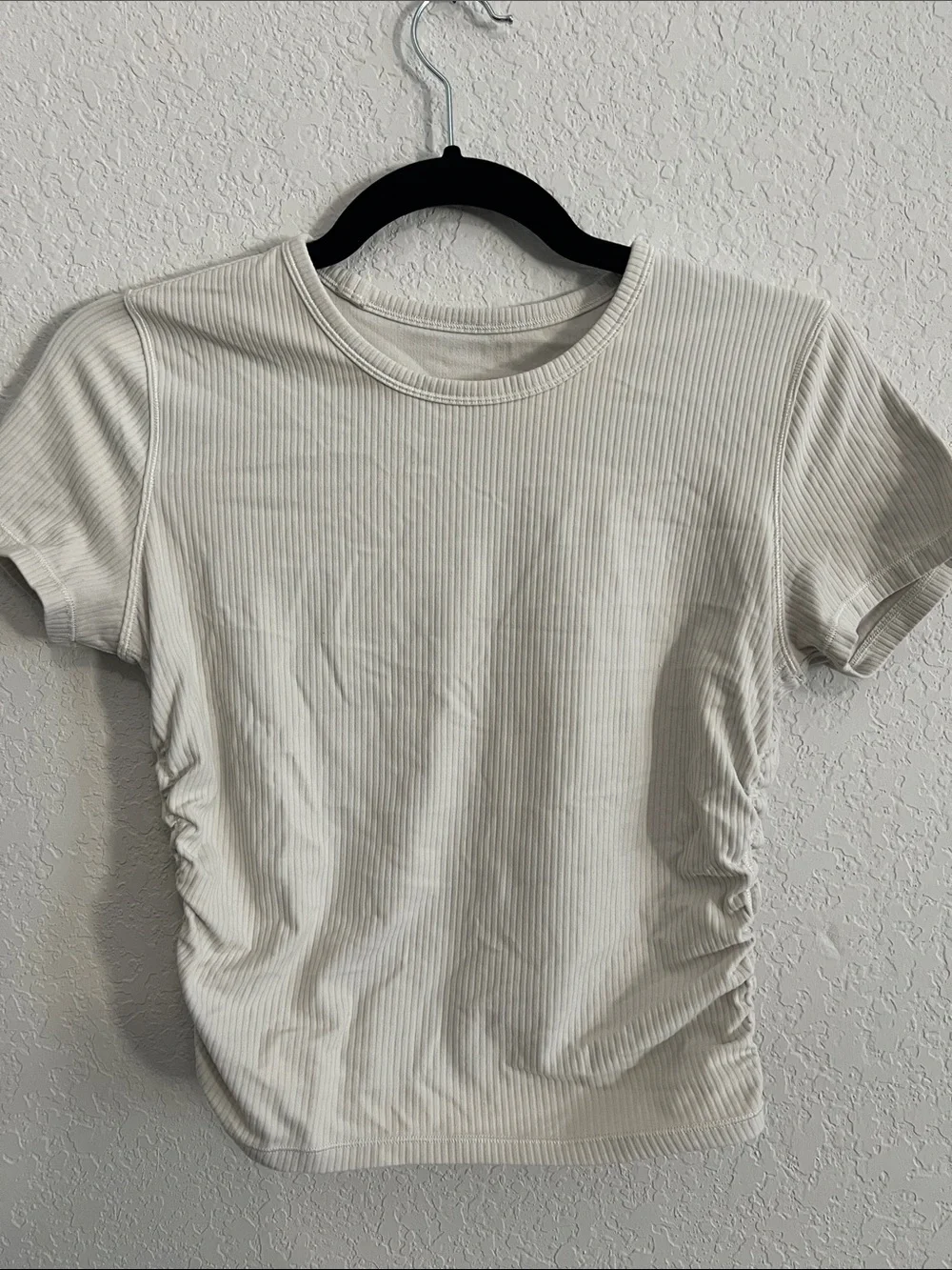 lululemon athletica Cream Ribbed Short Sleeve Tee with Side Ruching